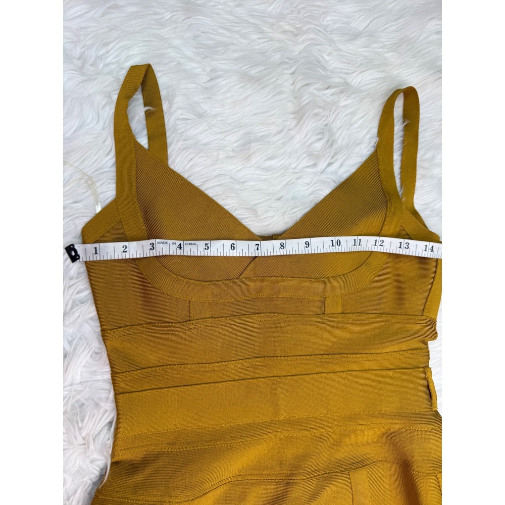 House of CB London Mustard Yellow Bandage Bodycon Midi Dress Medium V-Neck Zip - Picture 5 of 10